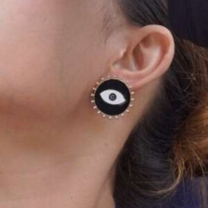 Havana Eye Earrings Enamel Goldtone Stud